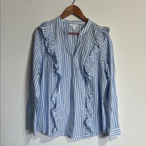 Charter Club Light Blue Striped Ruffle Blouse